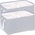 Hinwo 102L XXL Storage Bins, 2-Pack Closet Organizers and Storage, Foldable Clothes Storage Baskets with Handles, Containers for Clothing, Blanket, Comforters, Toys, Bedding (Navy Stripe)
