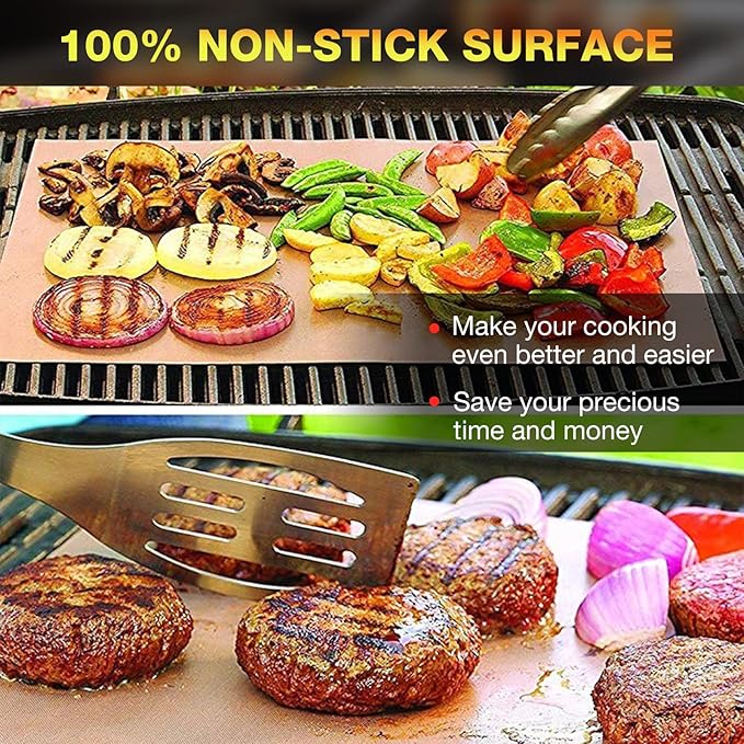 Grill Mats for Outdoor Grill Set of 6 BBQ Grill Mat Copper Grill Mat Heavy Duty Non Stick Grilling Sheet Reusable Easy to Clean-Electric Gas Charcoal Grill Outdoor Cooking Tools Accessories RV Camper