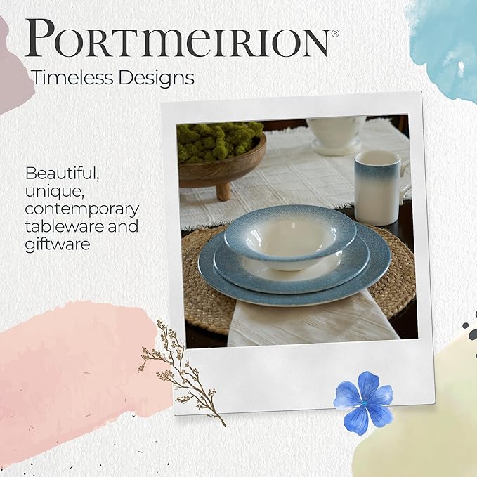 Portmeirion Potter's Mist Dinner Plate (Set of 4) - 8-Inch Stackable Earthenware Plates - Microwave & Dishwasher Safe, Handcrafted Dinnerware for Casual & Formal Table Settings (Blue Mist)