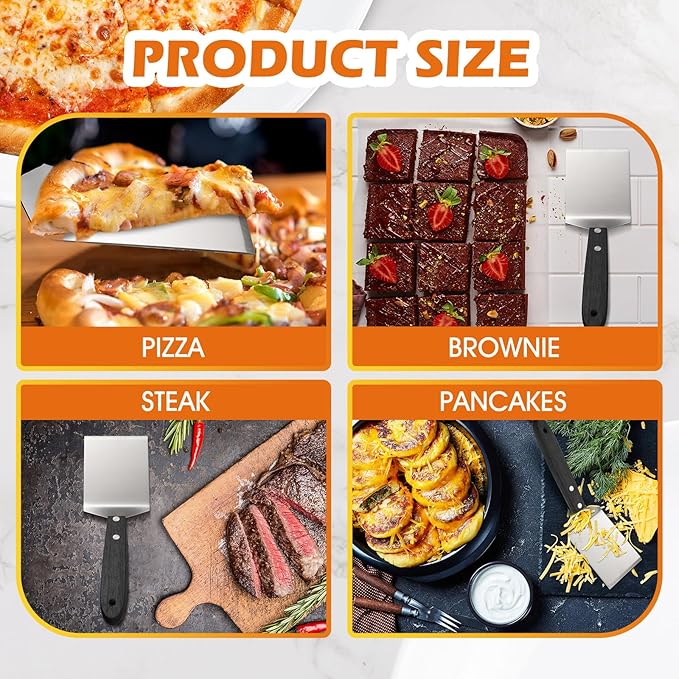 BBTO 20 Pcs Small Spatula Pizza Spatula Bulk Brownie Cookie Pie Server Pie Cake Stainless Baking Triangular Cutter Spade Wood Handle Shovel for Desserts Pizza Cake Biscuit(Black)