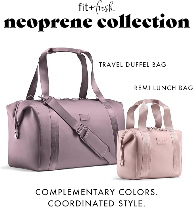 Fit & Fresh Remi Neoprene Lunch Bag For Women - Meal Prep Kit with Containers & XL Ice Pack, Self Insulating Neoprene-like Material, Machine Washable Lunch Bag, Tear-Resistant, Stain-Resistant, Mauve
