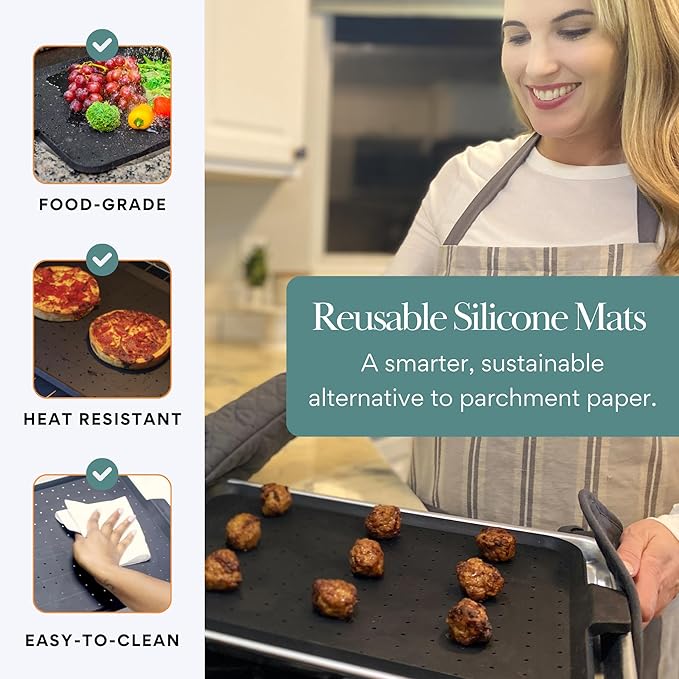 Baking & Splatter Screen for Frying Pan Beckon Ware | USA Brand | 17.5 x 12 Inch Black, Multi-Use Silicone Baking Rack for Oven, and Stove – Grease Splash Guard, Baking Supplies, Pastry Sheet