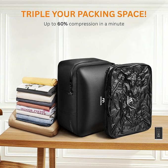 Travel Vacuum Bags for Luggage with Pump, Reusable Vacuum Seal Bags for Clothing, IP68 Waterproof, Top-open Design, Fits 20/24/28 Inch Suitcase (1PC+Pump, 43L)