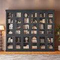 70.8" Tall Black Bookshelf with Glass Doors, Farmhouse Modular Bookcase with 6-Tier Adjustable Shelves, Large Storage Cabinet for Home Office, Living Room, Set of 3