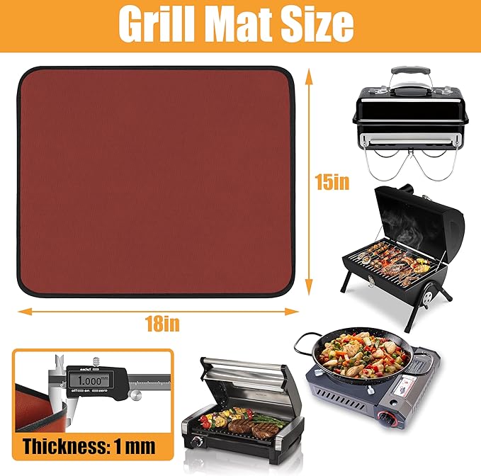 15x18in Heat Resistant Grill Mats for Outdoor Grill to Protect Your Prep Table and Outdoor Grill Table - Fire Proof & Water Proof & Oil Proof BBQ Mat - Red (1mm)