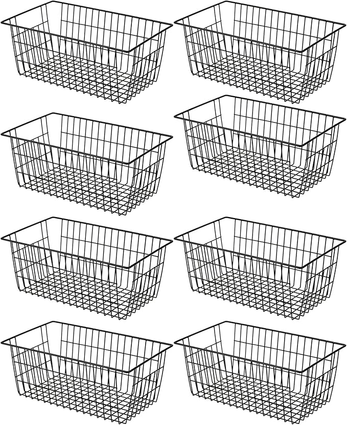 SANNO Black Wire Baskets Freezer Bin Organizer for Home, Bathroom, Closet Organization, set of 8, 15.7inch