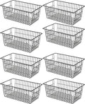 SANNO Black Wire Baskets Freezer Bin Organizer for Home, Bathroom, Closet Organization, set of 8, 15.7inch
