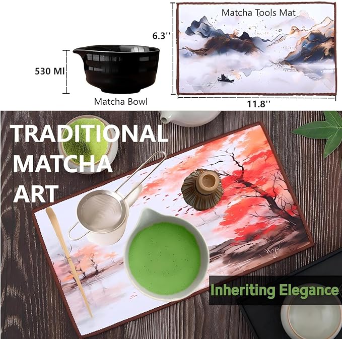 Matcha Whisk Holder Matcha Chasen Whisk Stand Ceramic Holder fit for Traditional Japanese Tea Ceremony Starter Matcha Tools Matcha Bowl (Black Matcha Bowl)