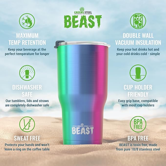 Beast 20 oz Tumbler Stainless Steel Vacuum Insulated Coffee Ice Cup Double Wall Travel Flask (Rainbow)