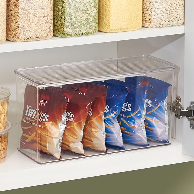 iDesign Plastic Stackable Hinged-Lid Pantry or Kitchen Storage Box - Set of 2 - Clear