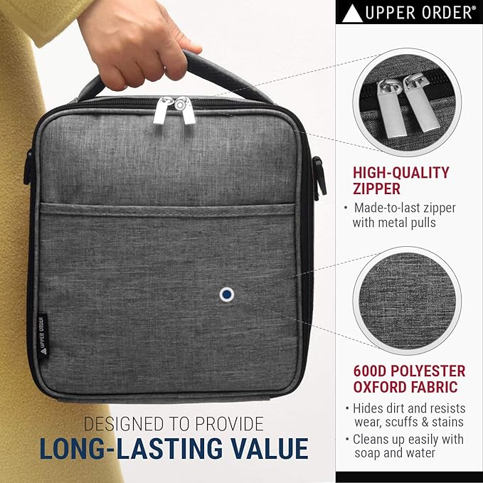 Reusable Insulated Lunch Box for Men and Women (Gray) Durable Leakproof Cooler Tote Bag Freezable Lunch Bag for Adults. Top Women and Mens Lunch Box for Office Work, Picnic
