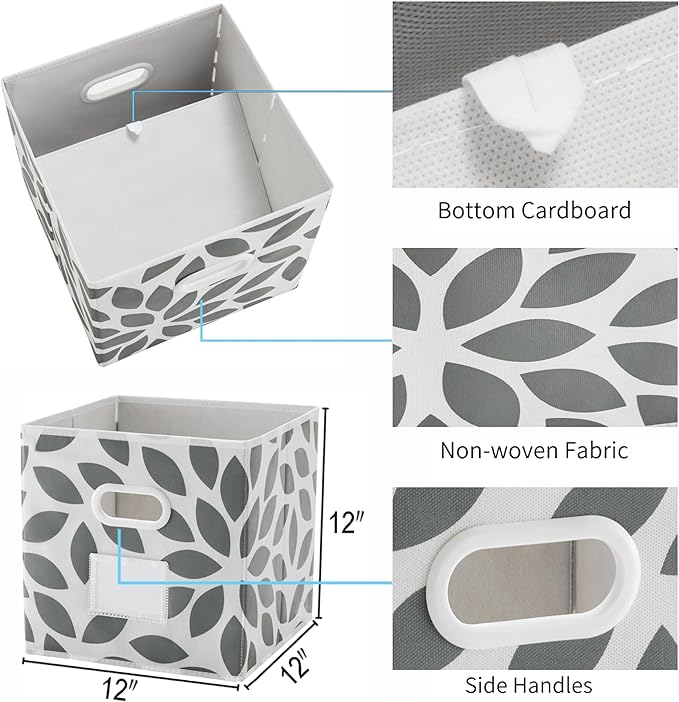 MAX Houser Fabric Storage Bins Cubes Baskets Containers with Dual Plastic Handles for Home Closet Bedroom Drawers Organizers, Flodable,Grey, Set of 6