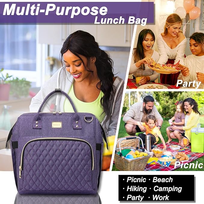 Weitars Lunch Bag for Women Cute Lunch Bag For Work,Insulated LunchBox Lunch Purse Leakproof Wide-Open Lonchera Lunchbag Lunch Tote With Pockets And Adjustable Strap For Office Picnic Beach