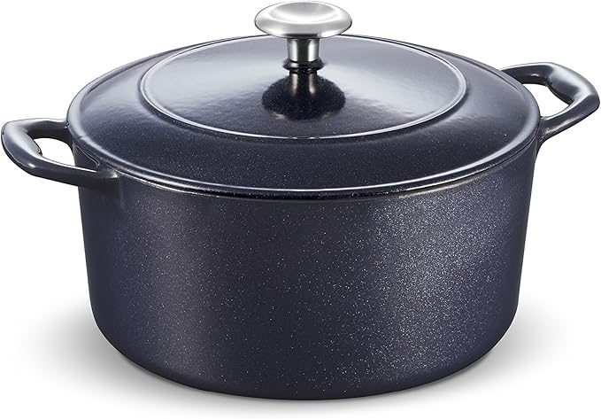Tramontina 80131/038DS Enameled Cast Iron Covered Round Dutch Oven, 5.5-Quart, Dark Blue