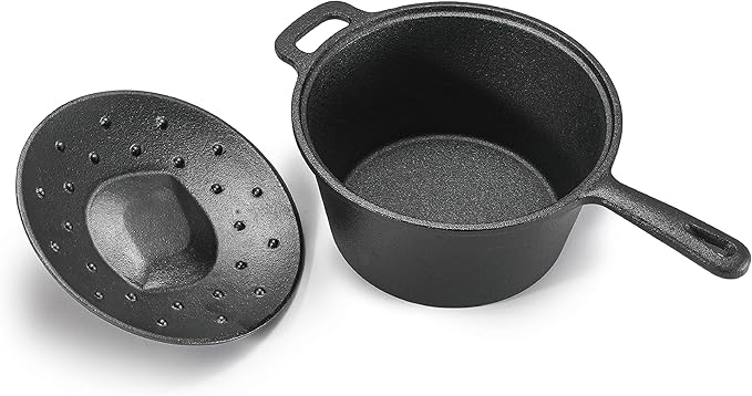 COMMERCIAL CHEF 2 Quart Cast Iron Saucepan, Dutch Oven Cast Iron Saucepan with Lid and Looped Handle, Camping Cookware & Sauce Pan for Indoor & Outdoor Recipes Black