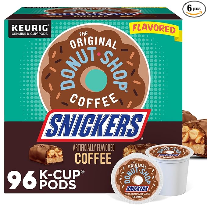 The Original Donut Shop Snickers Coffee, Keurig Single Serve K-Cup Pods, Flavored Coffee, 96 Count (4 Packs of 24)