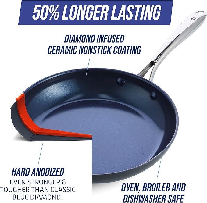 Blue Diamond Cookware Hard Anodized Ceramic Nonstick, 10 Piece Cookware Pots and Pans Set, Non-Toxic PFAS-Free, Dishwasher and Oven Safe, Durable, Even Heating, Metal Utensil Safe, Gray