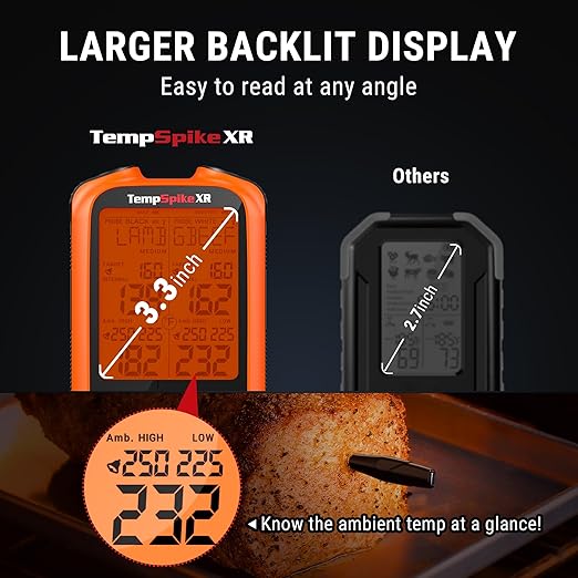 ThermoPro TempSpike 1000FT Wireless Meat Thermometer Digital with 2 Upgraded Ultra-Thin Probe, Kitchen Food Thermometer for Cooking, Turkey, Oven, Smoker, Rotisserie, BBQ, Grill Temperature Indicator