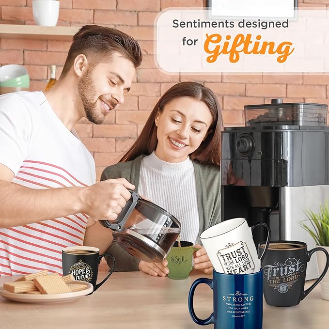 Christian Art Gifts Inspirational Ceramic Coffee & Tea Mug for Men & Women: Trust in the Lord Encouraging Bible Verse Proverb, Sturdy Lead & Cadmium-free Non-toxic Drinkware, Matte Black & Gold, 12 oz