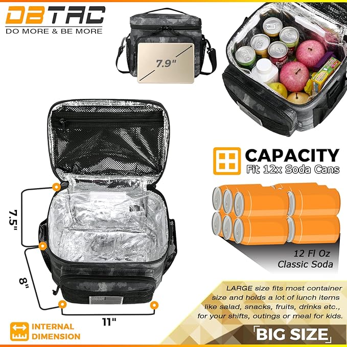 DBTAC Tactical Lunch Bag for Men Women, 12 Cans Insulated Lunch Box for Adult | 9L Leakproof Lunch Cooler Tote for Work Office Outdoor Travel | Soft Easy To Clean Liner x2, LE Camo