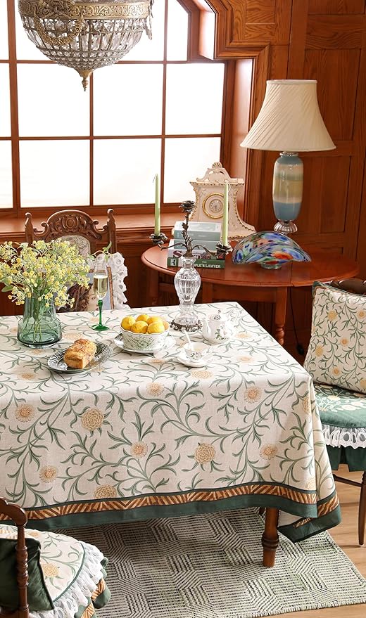patdrea Designer French Linen Table Cloth for Rectangle Table,Vintage Fall Decorative Tablecloth,Floral Decoration Cover for Kitchen Dining Christmas,Tea Party,Thanksgiving,63"x102"-Littledaisy