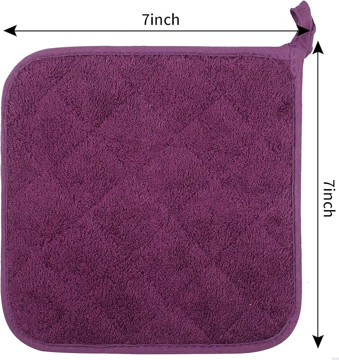 100% Cotton Kitchen Everyday Basic Terry Pot Holder Heat Resistant Coaster Potholder for Cooking and Baking Set of 5 Grape