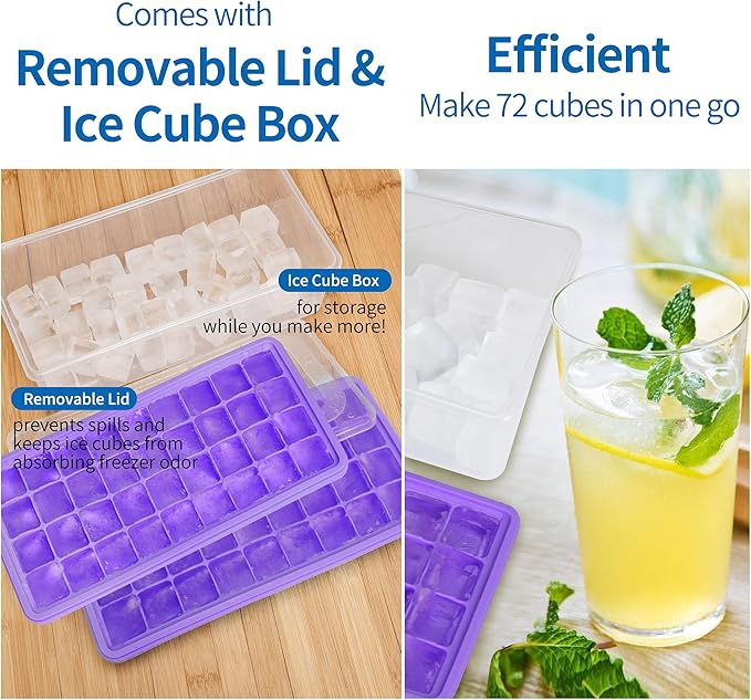 Food-grade Silicone Ice Cube Tray with Lid and Storage Bin for Freezer, Easy-Release 2 * 36 Small Nugget Ice Trays 1 ice Bucket & Scoop, Flexible Ice Cube Molds with Ice Container