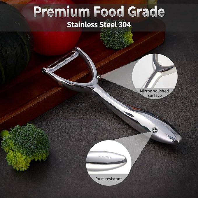 Vegetable Peeler, Stainless Steel Peeler for Kitchen, Apple Peeler Smooth Curved Handle, Double Blades, Ultra Sharp, Fruits & Veggie Peeler, Non Rustic and Non Toxic, Y Shap Kitchen Aid Peeler
