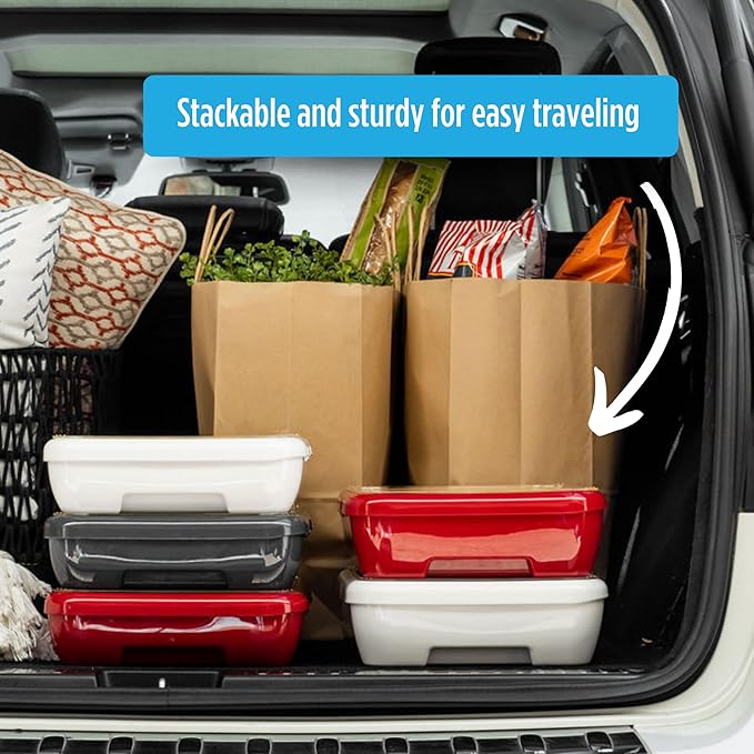 Fancy Panz - Denim Blue Premium Aluminum Foil Pan Carrier with Lid & Hot/Cold Pack - Elevated Food Serving Tray - Portable Casserole Carrier with Lid - Made in the USA Hosting Essentials