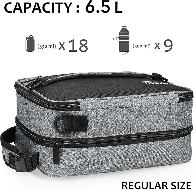 Tirrinia Expandable Insulated Lunch Bag for Men Women – Leakproof Reusable Cooler LunchBox for Kids & Adults with Shoulder Strap, Perfect for Work, School, Office, Travel,Dark Grey