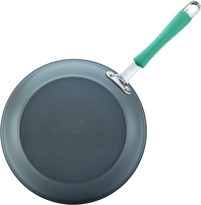 Rachael Ray 87643 Cucina Hard Anodized Nonstick Frying Pan Set / Fry Pan Set / Hard Anodized Skillet Set - 9.25 Inch and 11.5 Inch, Gray with Blue Handles