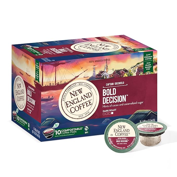 New England Coffee Bold Decision Dark Roast Single Serve Pods, 10ct Box (Pack of 1)