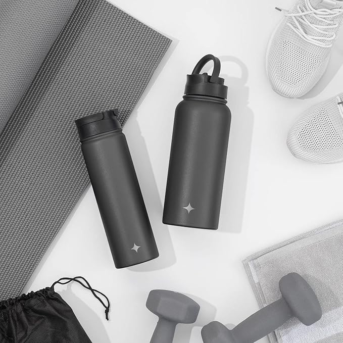 JoyJolt Triple Insulated Water Bottle with Straw Lid AND Flip Lid! 32oz Large Water Bottle, 12 Hour Hot/Cold Vacuum Insulated Stainless Steel Bottle. BPA-Free Leakproof Water Bottles - Thermos Bottle