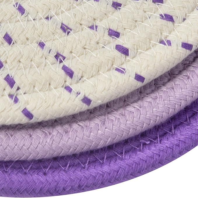Pot Holders Set Trivets Set 100% Pure Cotton Thread Weave Hot Pot Holders Set (Set of 3) Stylish Coasters, Hot Pads, Hot Mats, Spoon Rest For Cooking and Baking by Diameter 7 Inches (Purple)