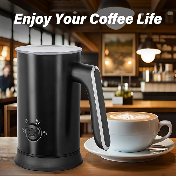 YSSOA Milk Frother and Steamer, 4-in-1 Electric Milk Warmer, 240 ml/8.1 oz Automatic Hot and Cold Foam Maker for Coffee, Macchiato, Latte, Cappuccinos, Hot Chocolate, Black