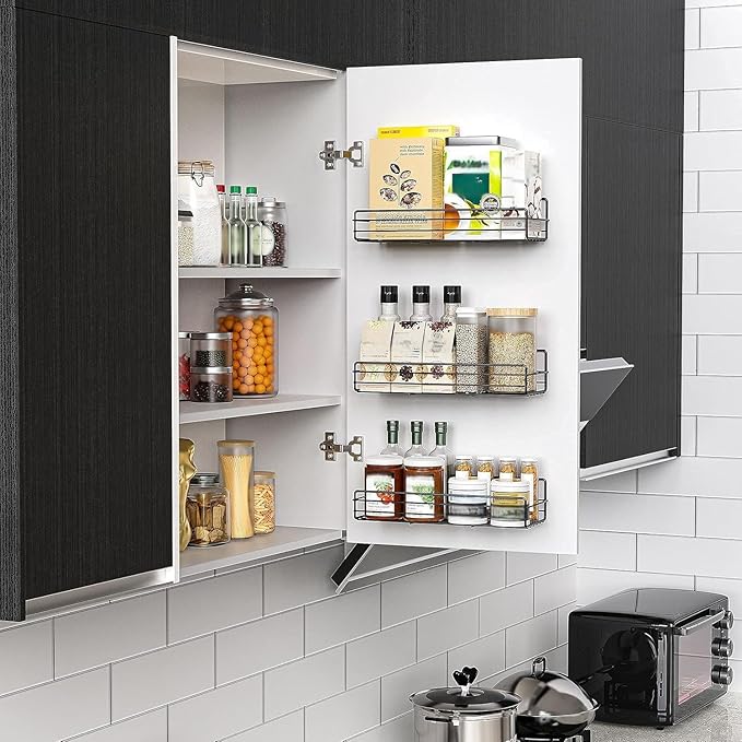 Moforoco Spice Rack Organizer Wall Mount (6Pack), Hanging Black Spice Pantry Organization Storage Shelf, Farmhouse Seasoning Organizer, Flexible Wall Shelves, Kitchen Essentials Home Decor