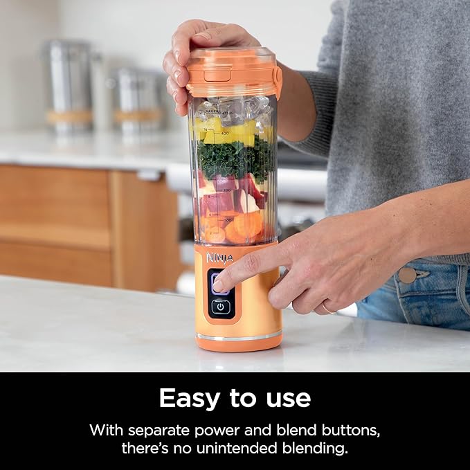 Ninja Blast Portable Blender, Cordless, 18oz. Vessel, Personal Blender for Shakes & Smoothies, BPA Free, Leakproof Lid & Sip Spout, USB-C Rechargeable, Dishwasher Safe Parts, Orange Apricot, BC151AO