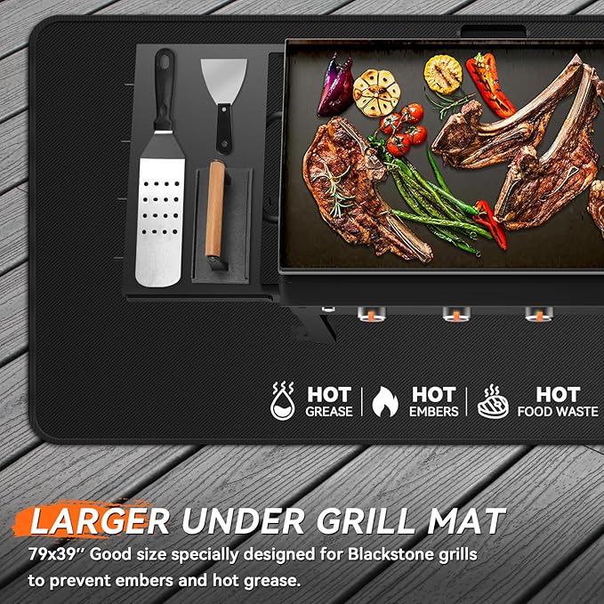 79x39 inches Large Under Grill Mats for Blackstone, Double-Sided Fireproof Outdoor Grill Protective Mat, Oilproof Waterproof BBQ Fire Pit Fireplace Mat