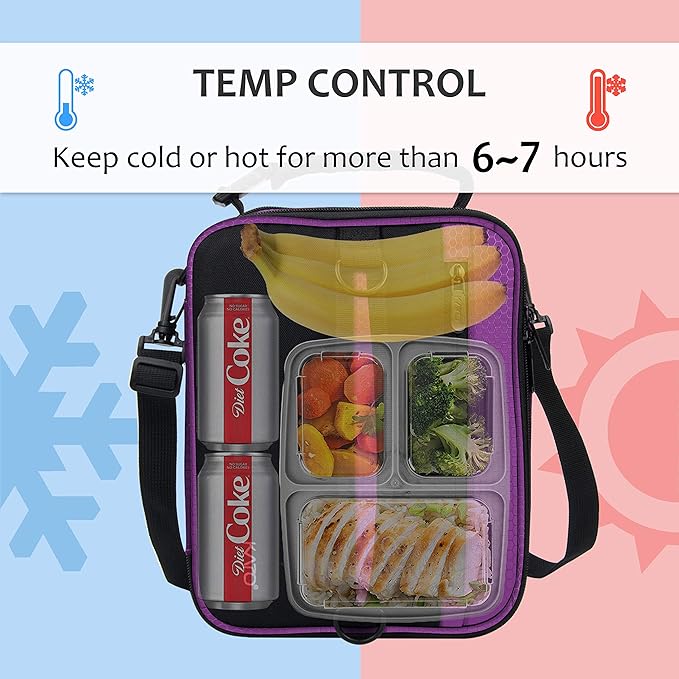 Tirrinia Expandable Insulated Lunch Bag for Men Women – Leakproof Reusable Cooler LunchBox for Kids & Adults with Shoulder Strap, Perfect for Work, School, Office, Travel,Purple