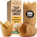 Tulip Cupcake Liners, Muffin Liners for Baking by Baker’s Signature – 200pcs of Parchment Paper Cups Cupcake Wrappers – Perfect Size, Sturdy, Greaseproof & Easy to Use – Wedding Decor – Natural Brown