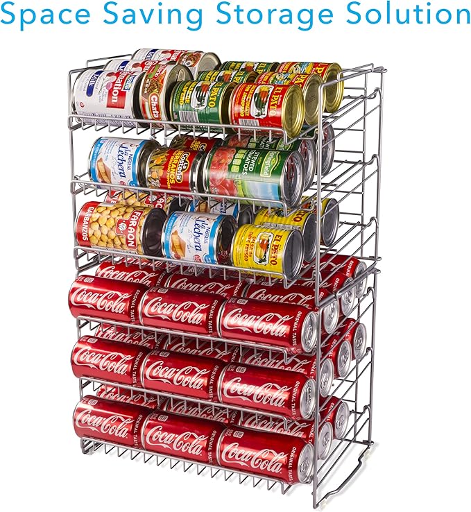 Atlantic Gravity-Fed Compact Double Canrack – Kitchen Organizer, Durable Steel Construction, Stackable or Side-by-Side, PN in Silver (Pack of 2)
