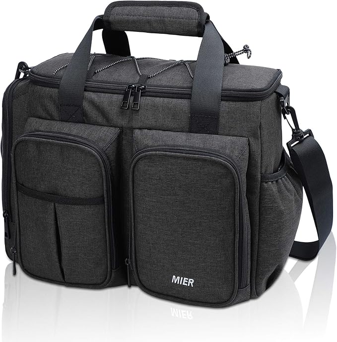 MIER Lunch Box for Men Heavy Duty Insulated Lunch Bag 20 Cans Large Leakproof Soft Cooler Bags with Multiple Pockets for Picnic Work Travel (Dark Gray)