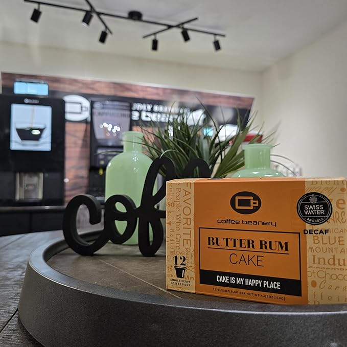 Butter Rum Cake Decaf Coffee Pods by Coffee Beanery | 12ct Medium Roast Arbica Coffee