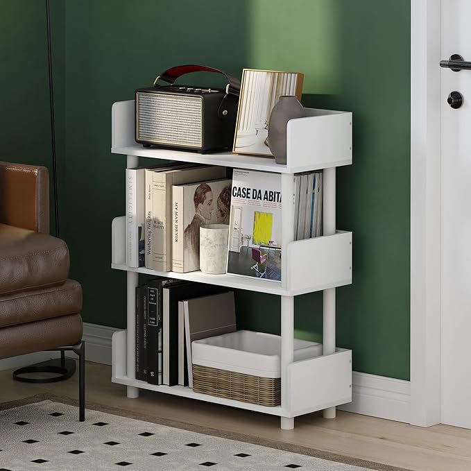 Furinno Turn-N-Tube 3-Tier Display Shelf, Storage Shelves, Book Shelf, Open Shelves with Rounded Corner Top Edges, for Organization and Storage, Living Room, Home Office, White