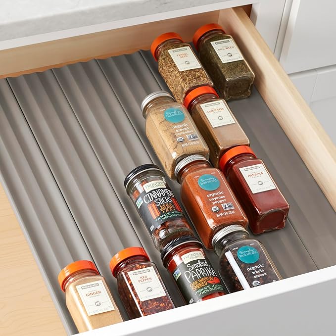 YouCopia SpiceLiner Spice Rack Drawer Organizer (Universal Fit 10’ Roll),Gray