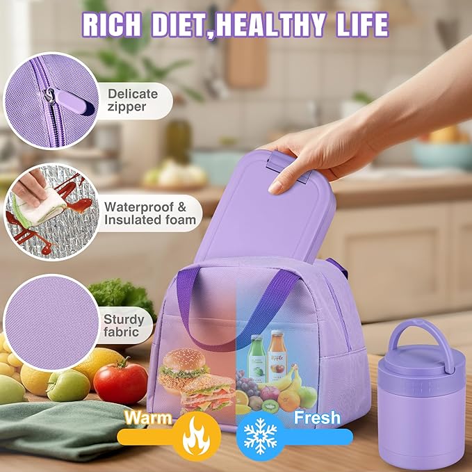 Large Bento Lunch Box Set for Adults Kids Women with 10.5oz Soup Thermo,Coffee Tumblers Men Girls Boys Teenagers Leak-Proof Lunch Food Containers with Lunch Bag