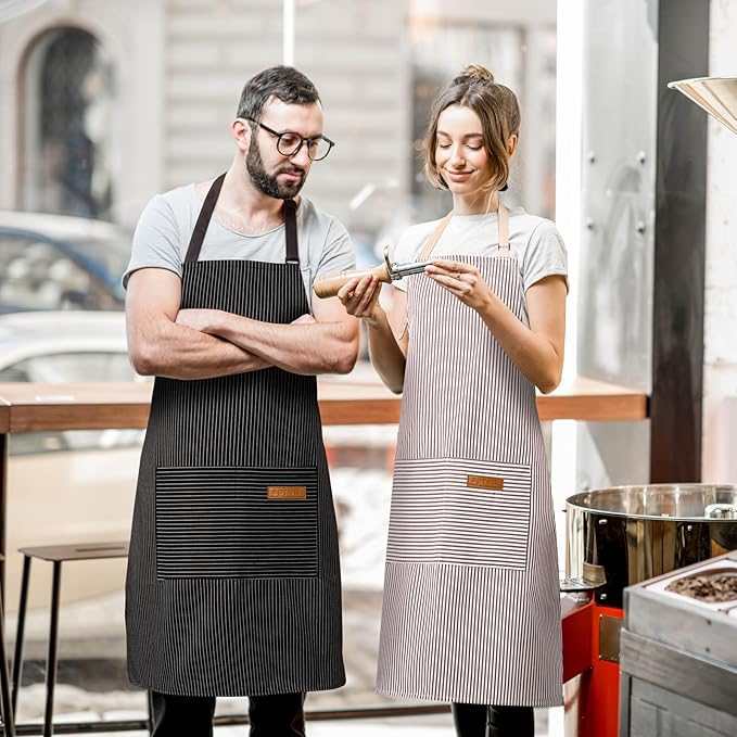 2 Pack Adjustable Bib Apron with 2 Pockets Chef Cooking Kitchen Restaurant Aprons for Women Men