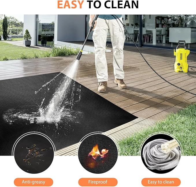 60 x 42 inch Under Grill Mats for Outdoor Grill, Double-Sided Fireproof Deck and Patio Protector Mat, BBQ Mat for Under BBQ, Waterproof Oil-Proof Grill Floor Pads Fire Pit Mat Fireplace Mat