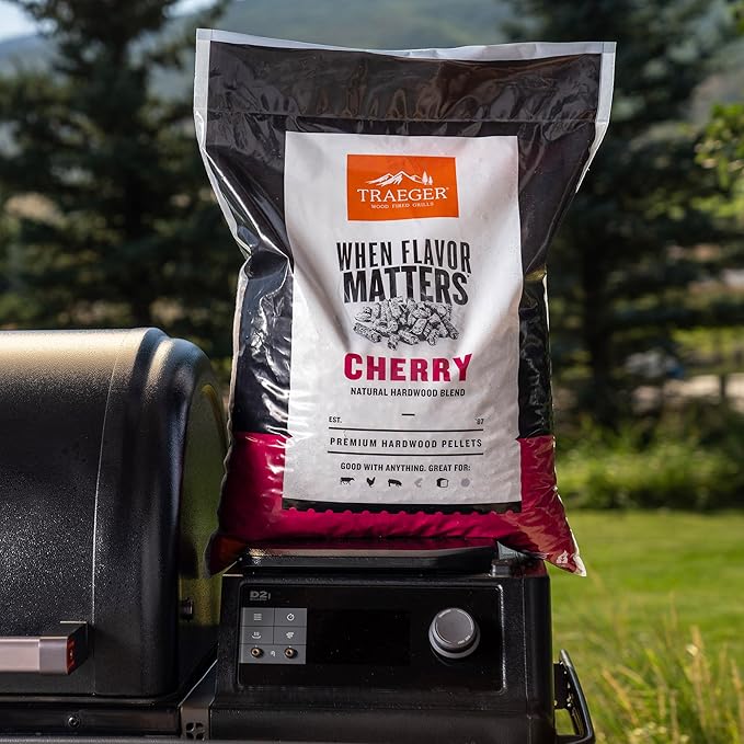 Traeger Grills Cherry 100% All-Natural Wood Pellets for Smokers and Pellet Grills, BBQ, Bake, Roast, 18 lb. Bag (Pack of 3)