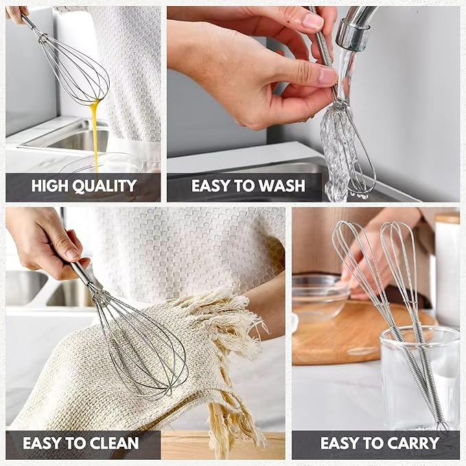 Chandler Whisks for Cooking | Pack of 3 | Small Set – Stainless Steel Whisk - Perfect for Blending, Beating, and Stirring - Heat Resistant, Anti-Rust Kitchen Whisk, Hand Mixer (Sizes 5’’, 7’’, 9’’)